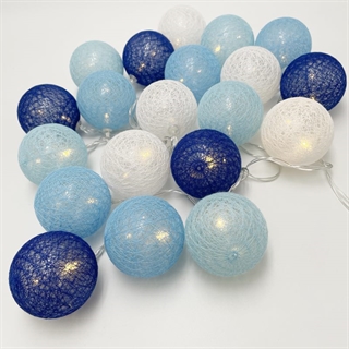 LED lyskæde med bomuldsbolde i blå nuancer –3 m